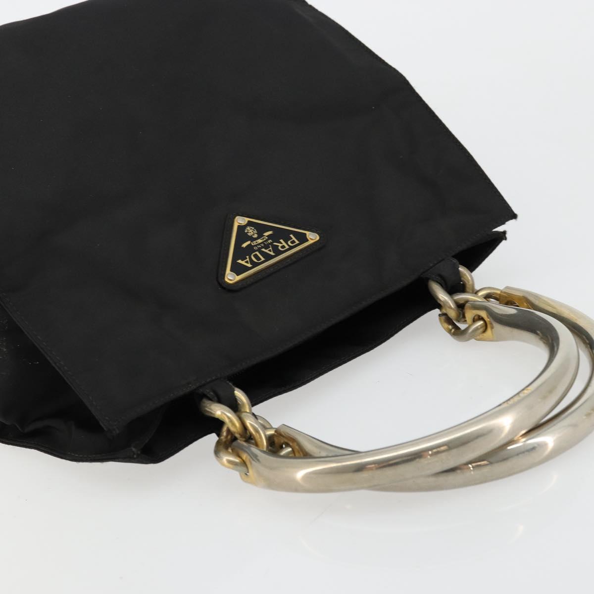 PRADA Chain Hand Bag Nylon Black Gold