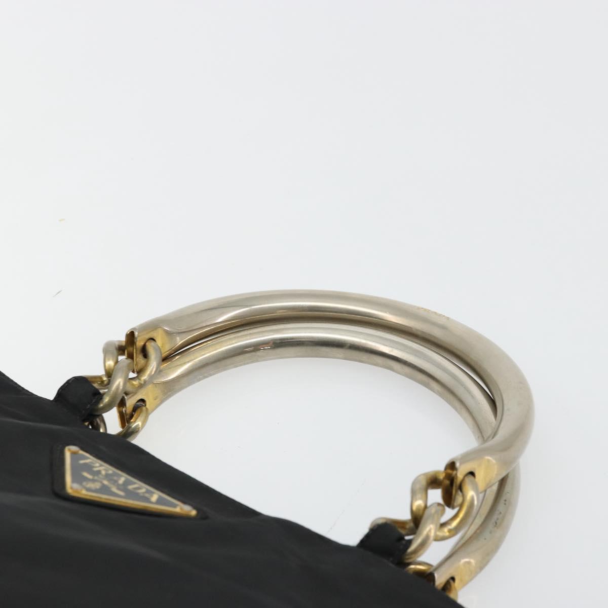 PRADA Chain Hand Bag Nylon Black Gold