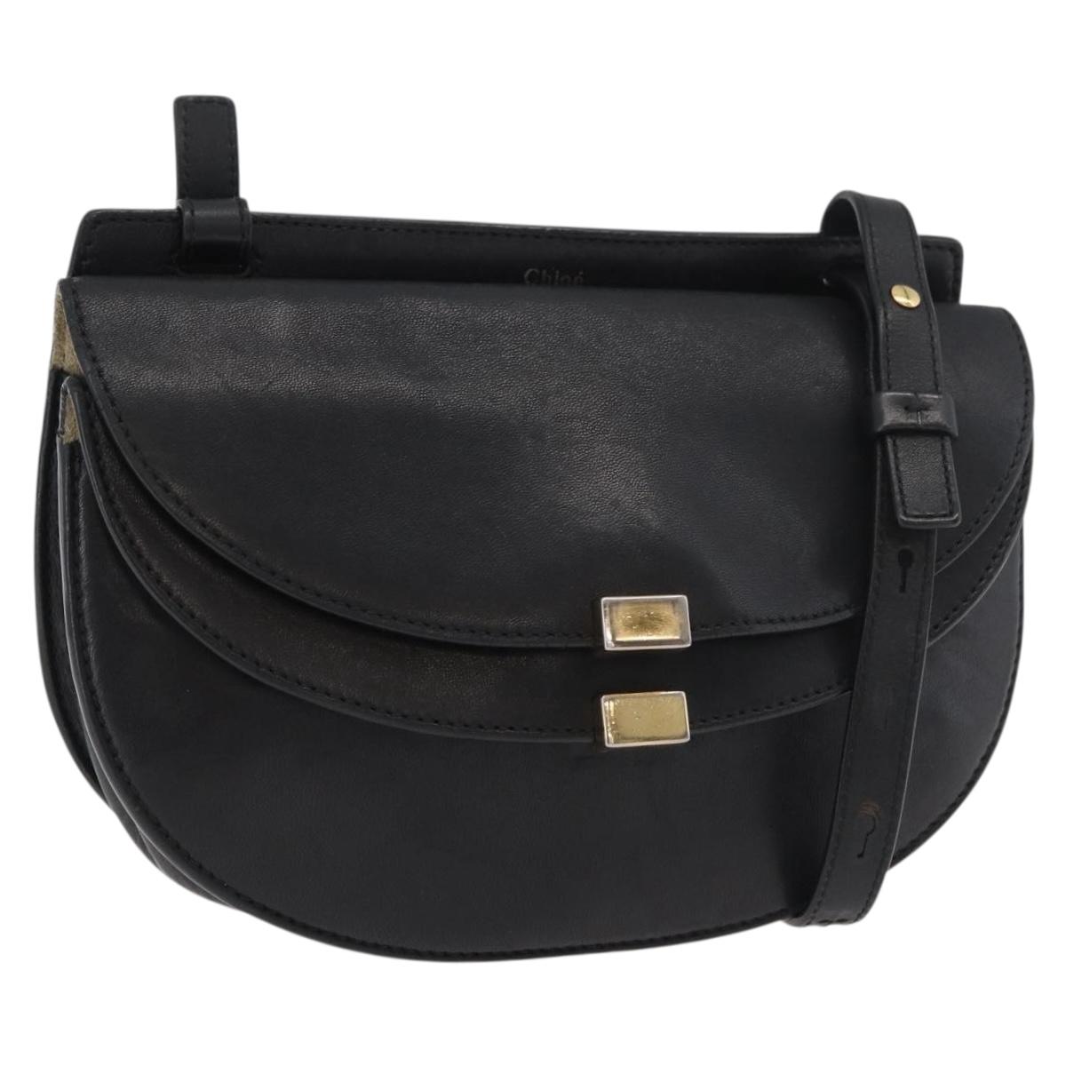 Chloe Shoulder Bag Leather Black Gold