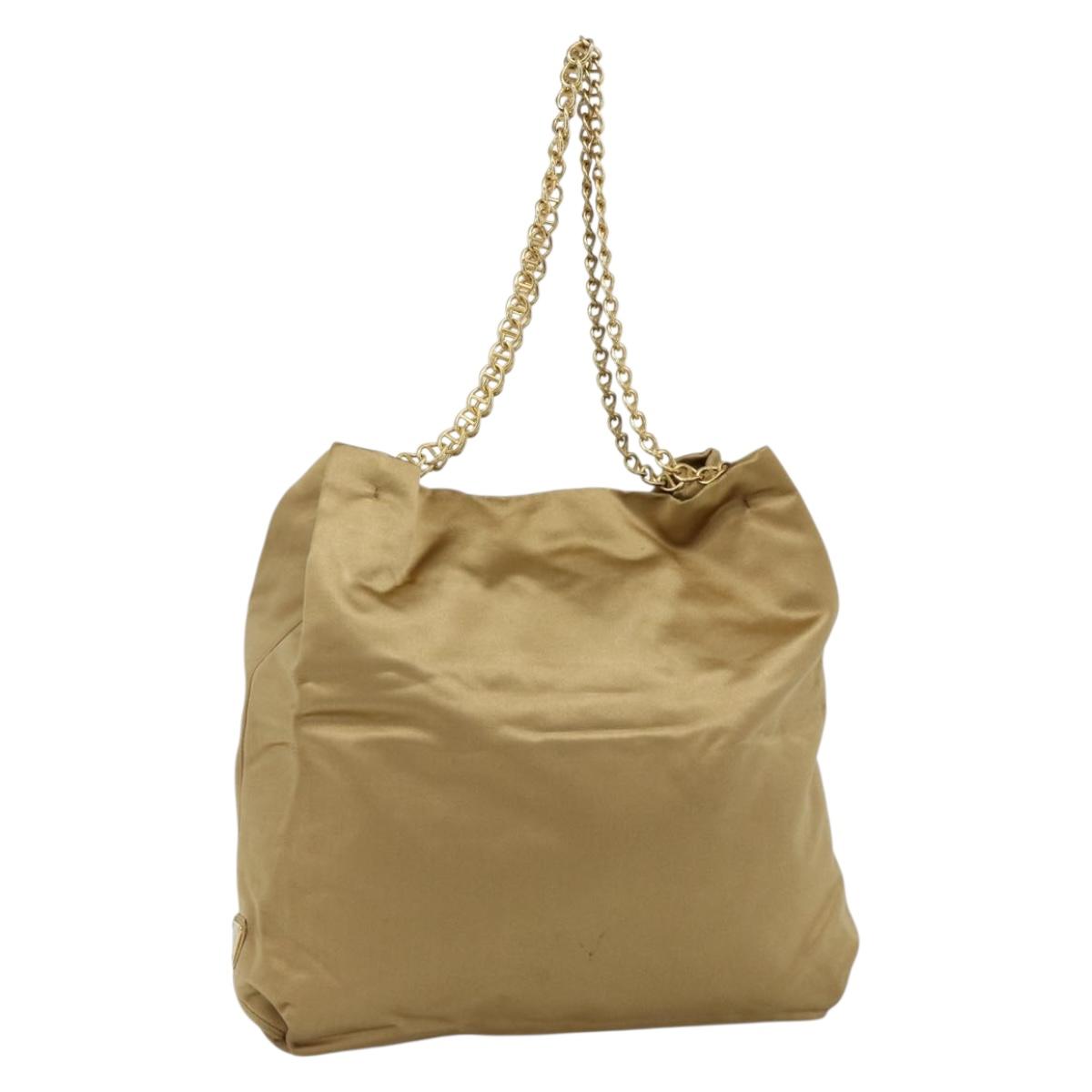 PRADA Chain Tote Bag Satin Gold