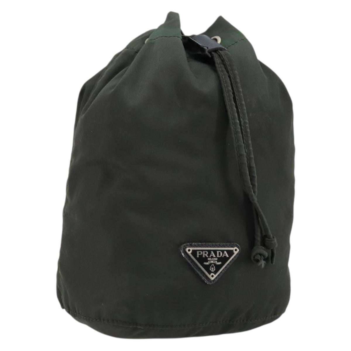 PRADA Drawstring Pouch Nylon Khaki Silver