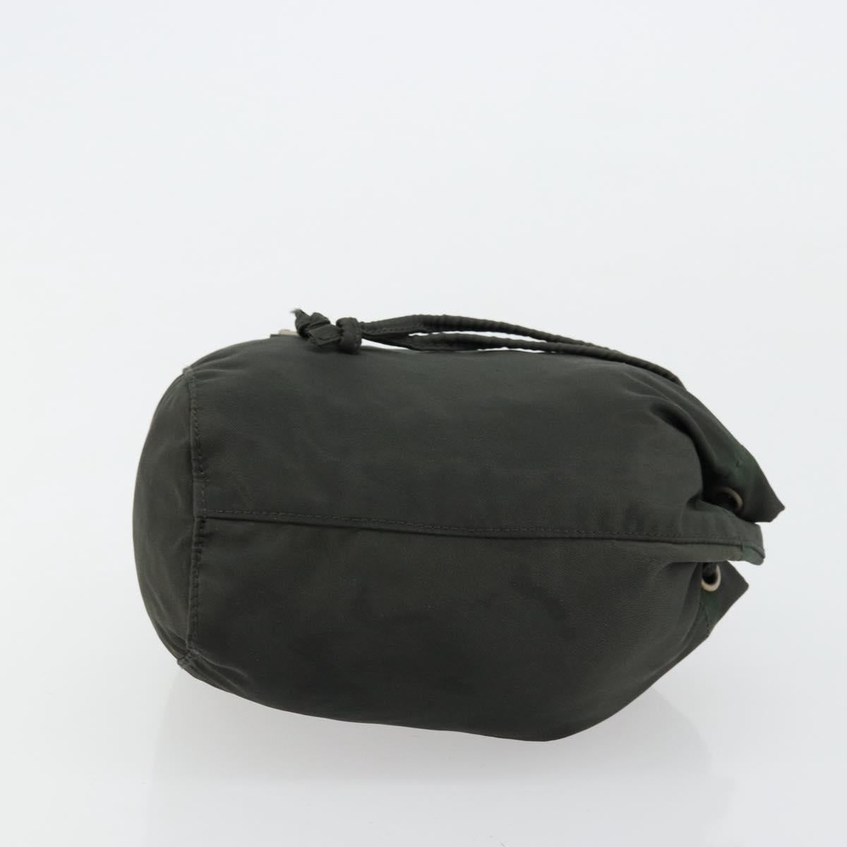 PRADA Drawstring Pouch Nylon Khaki Silver