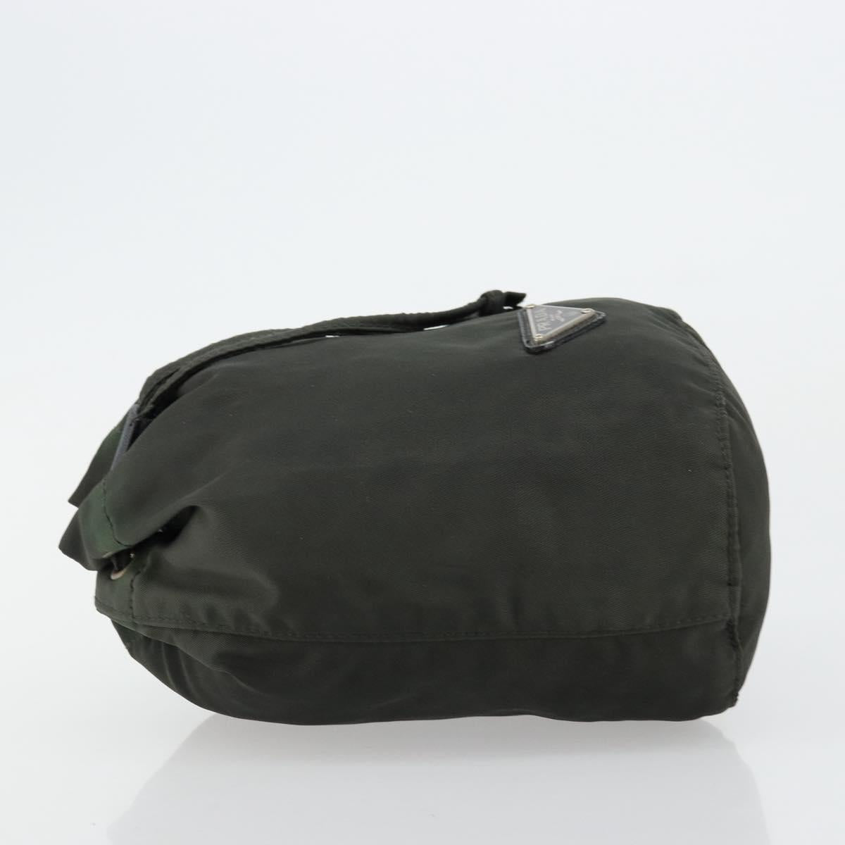 PRADA Drawstring Pouch Nylon Khaki Silver