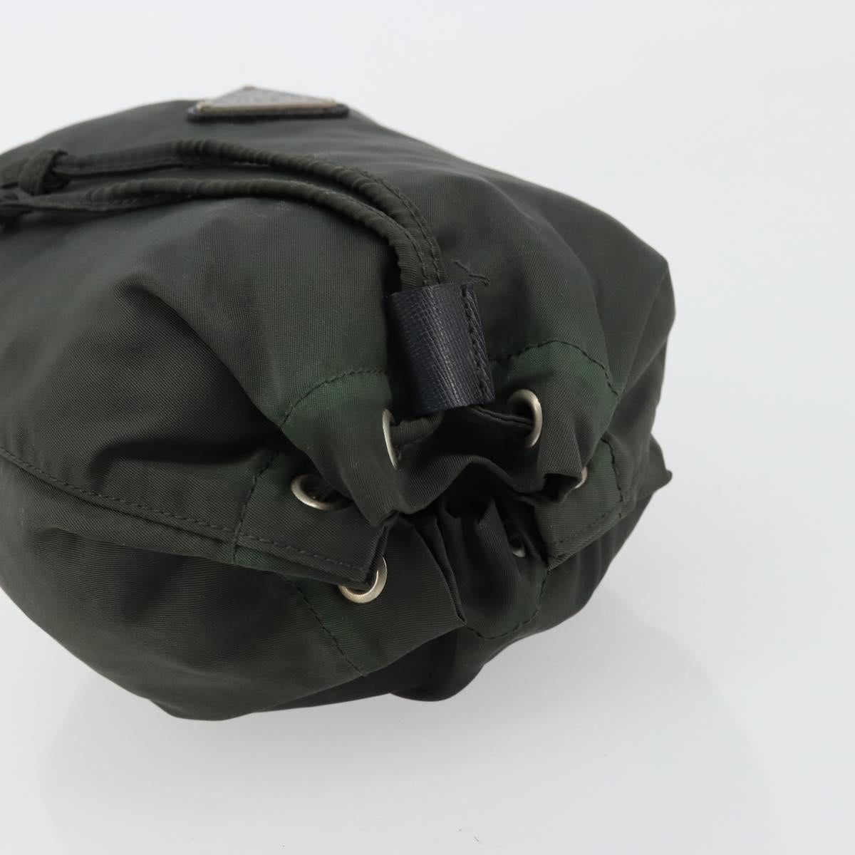 PRADA Drawstring Pouch Nylon Khaki Silver