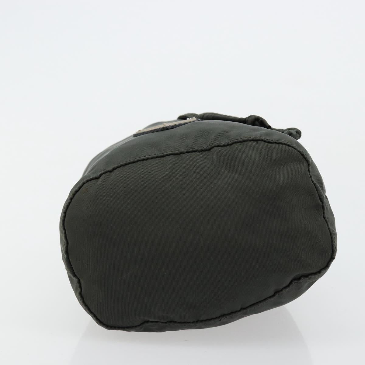 PRADA Drawstring Pouch Nylon Khaki Silver