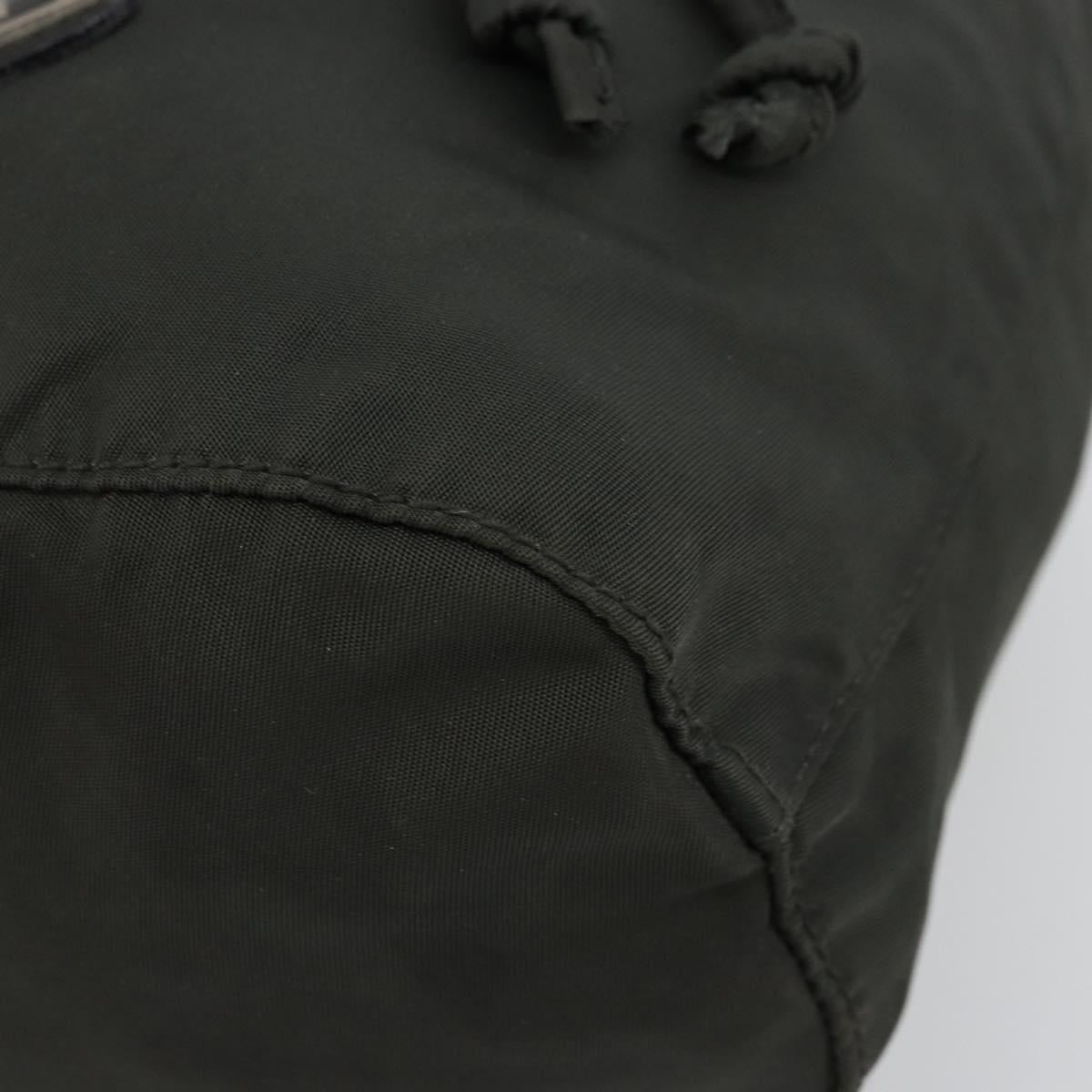PRADA Drawstring Pouch Nylon Khaki Silver