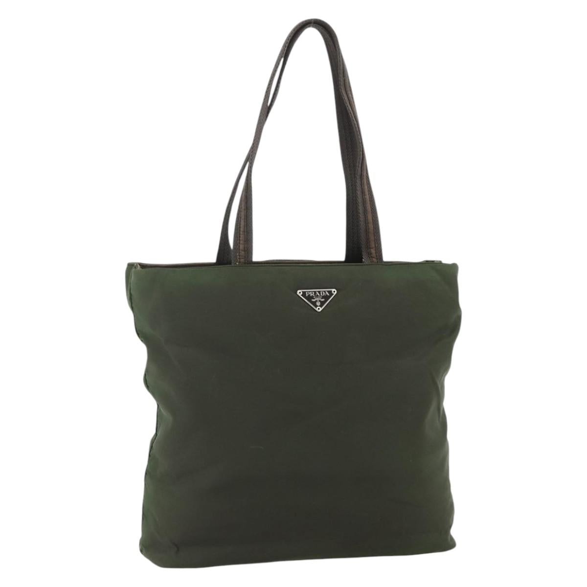 PRADA Tote Bag Nylon Khaki Silver