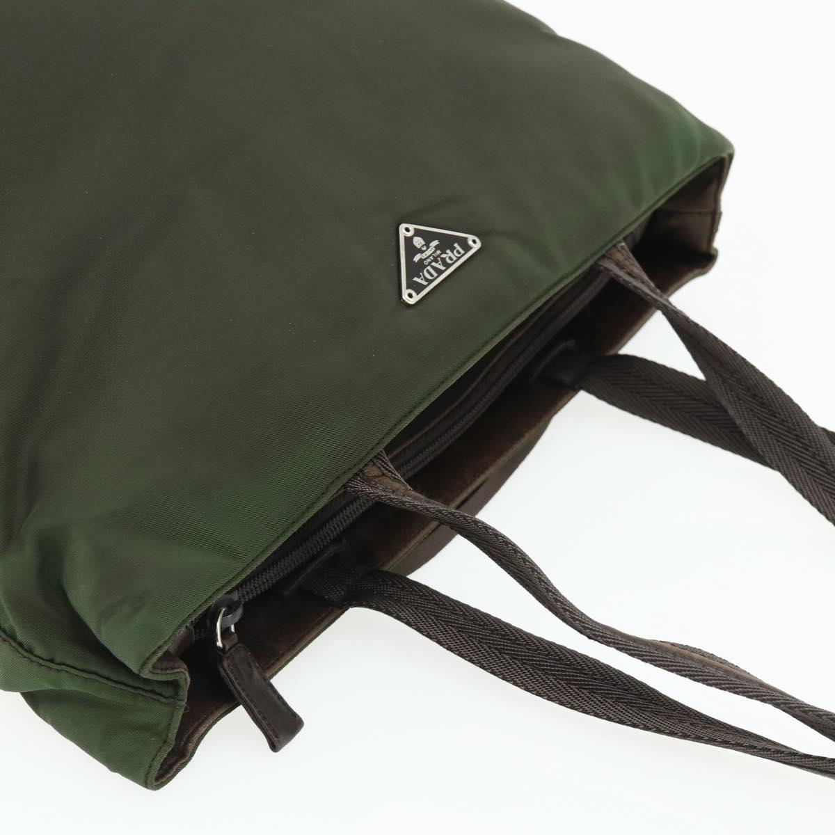 PRADA Tote Bag Nylon Khaki Silver