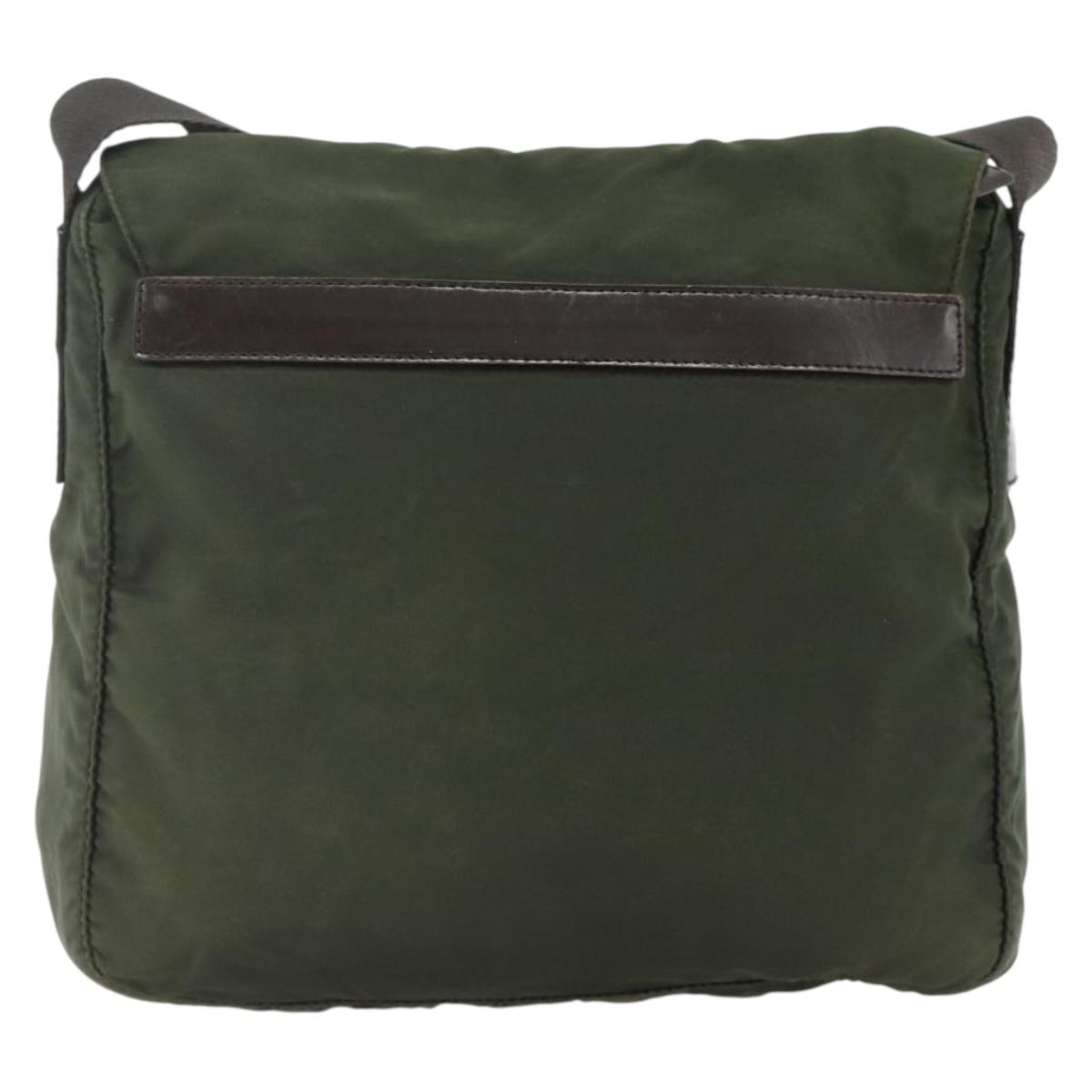 PRADA Shoulder Bag Nylon Khaki Silver