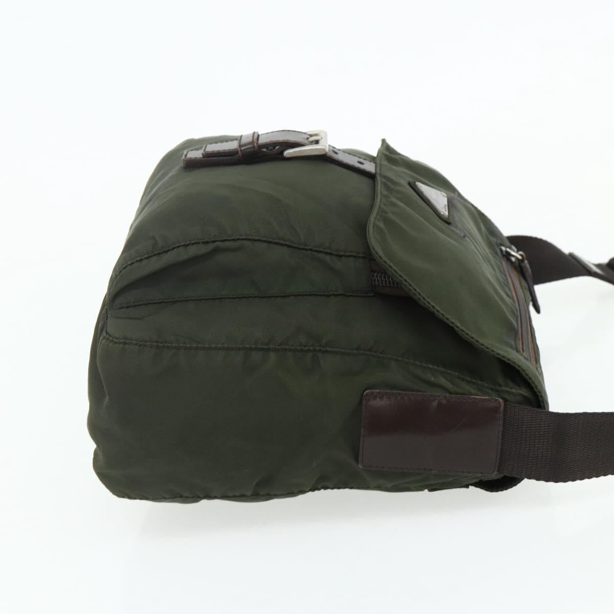 PRADA Shoulder Bag Nylon Khaki Silver