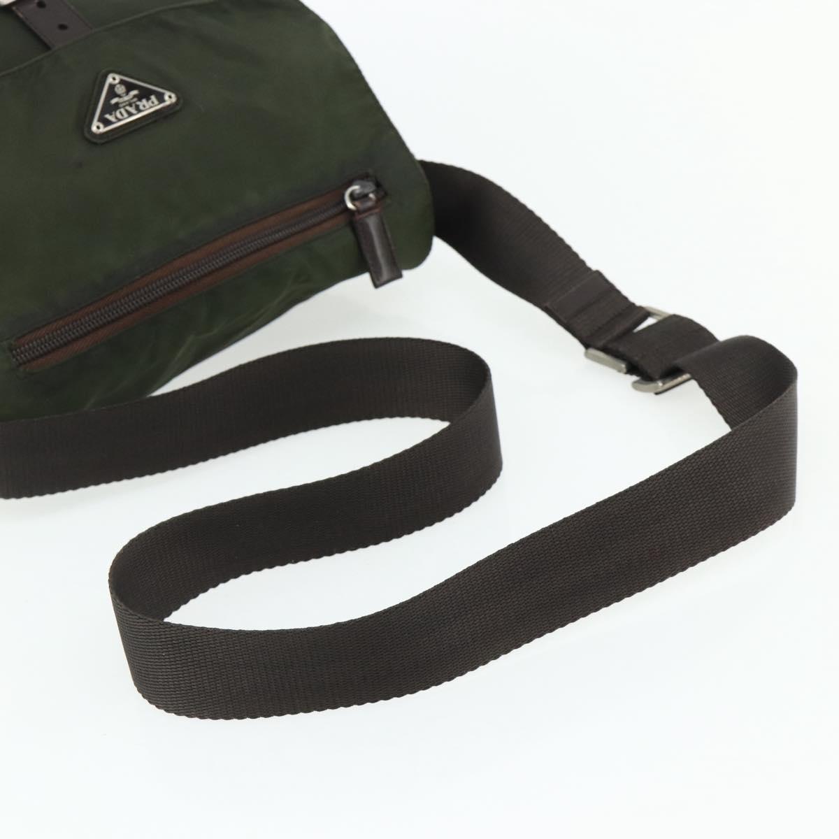 PRADA Shoulder Bag Nylon Khaki Silver