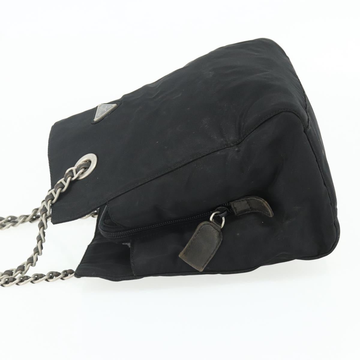 PRADA Chain Tote Bag Nylon Black Silver