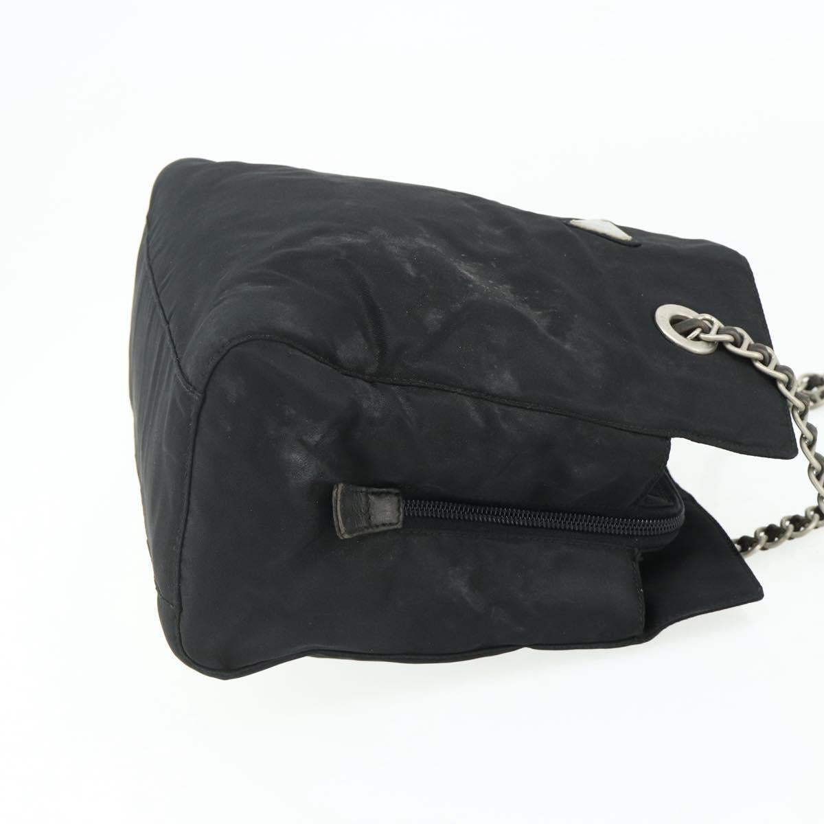 PRADA Chain Tote Bag Nylon Black Silver