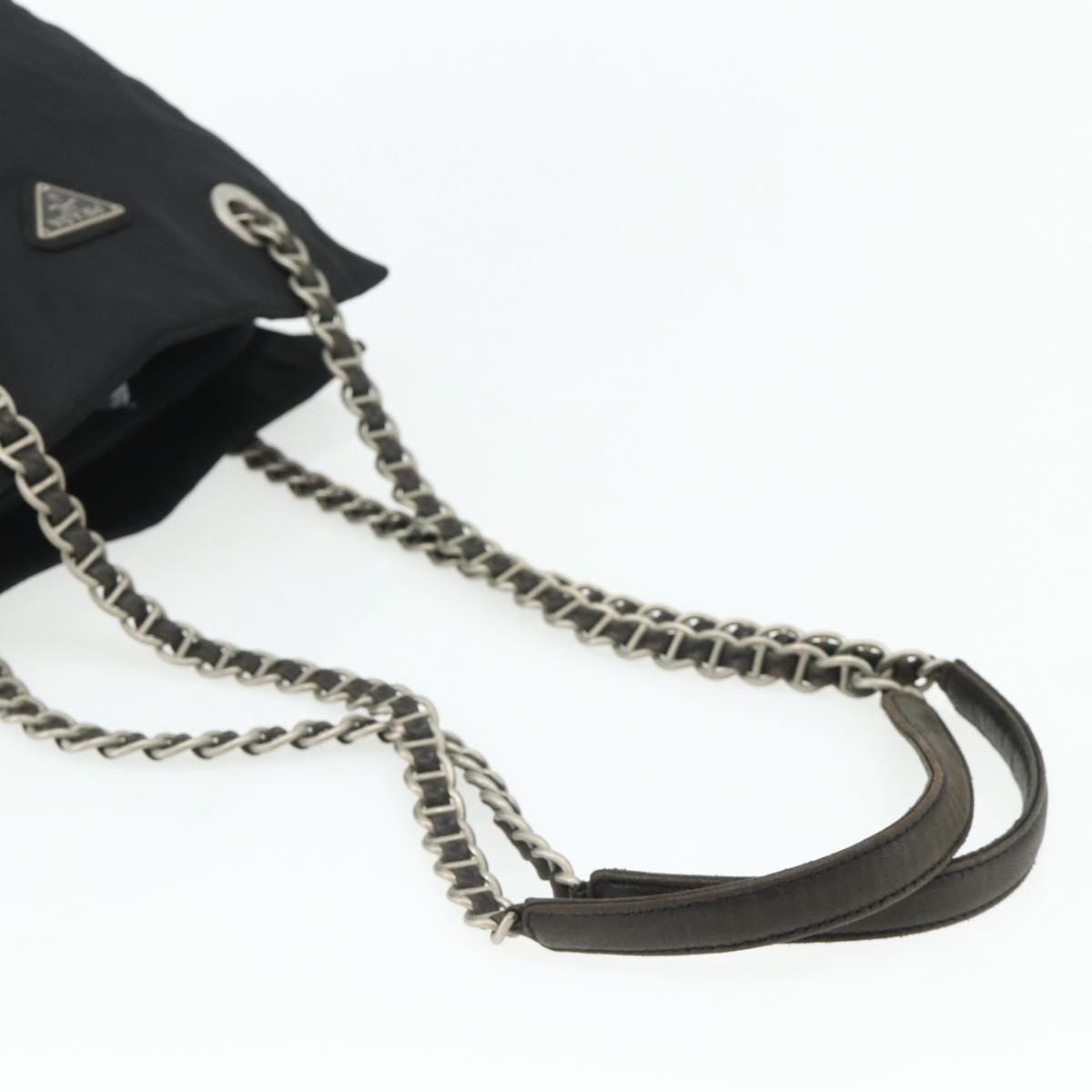 PRADA Chain Tote Bag Nylon Black Silver