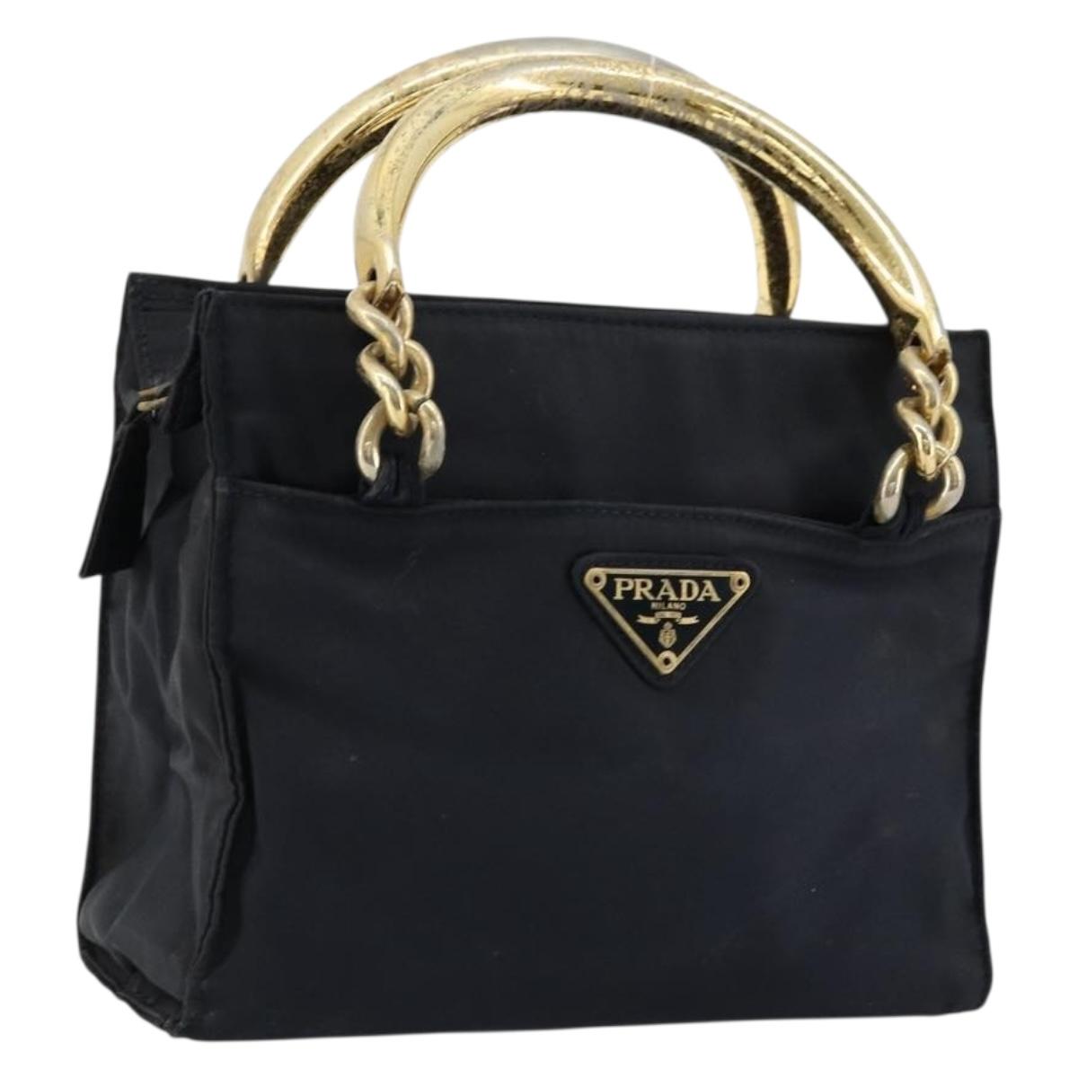 PRADA Chain Hand Bag Nylon Navy Gold