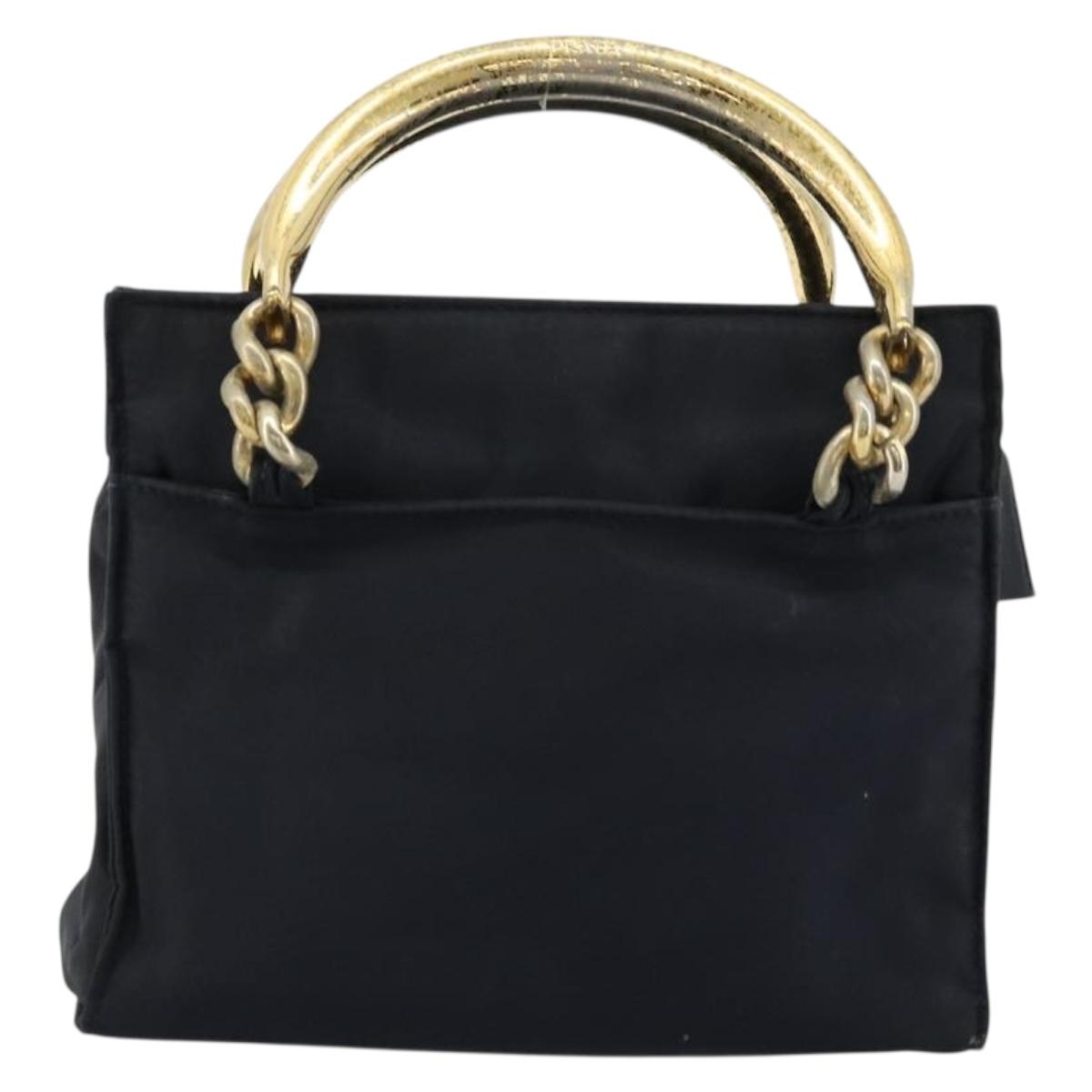PRADA Chain Hand Bag Nylon Navy Gold