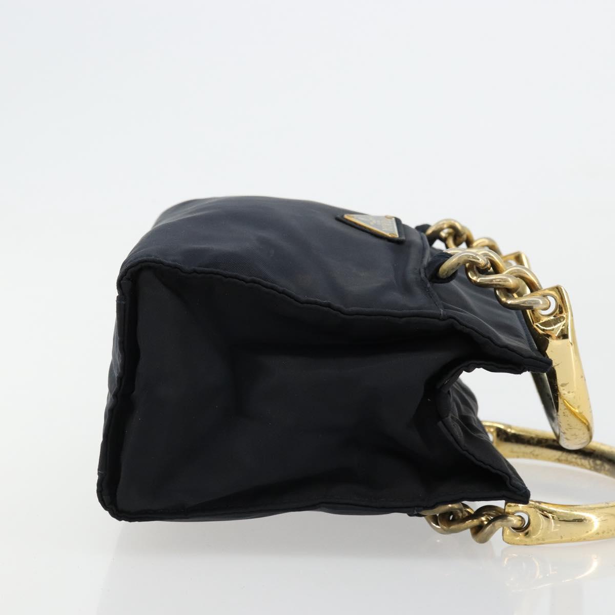 PRADA Chain Hand Bag Nylon Navy Gold