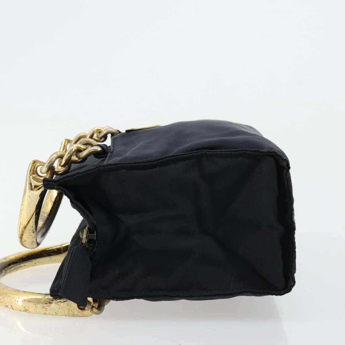 PRADA Chain Hand Bag Nylon Navy Gold