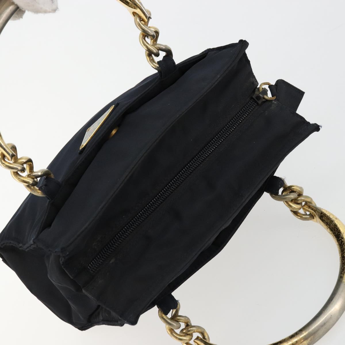 PRADA Chain Hand Bag Nylon Navy Gold