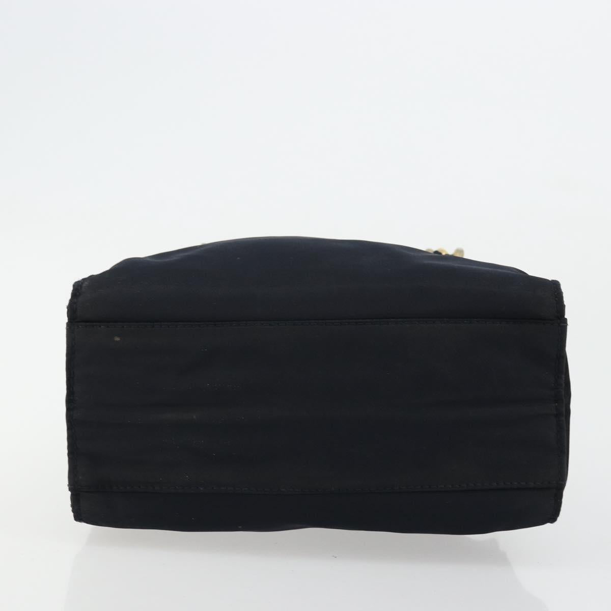 PRADA Chain Hand Bag Nylon Navy Gold