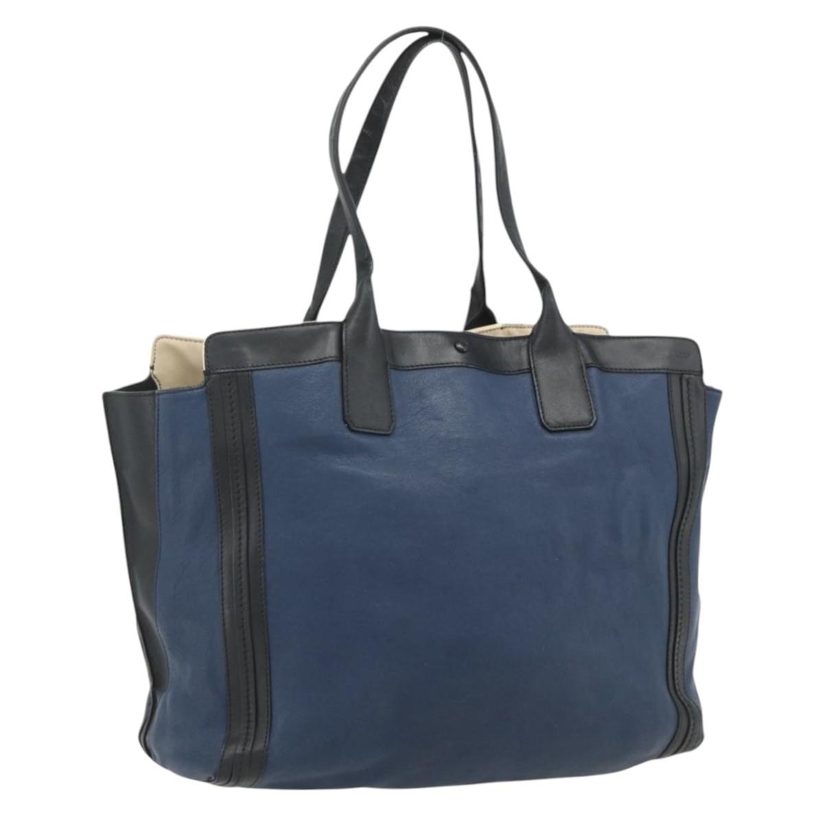 Chloe Tote Bag Leather Navy Gold