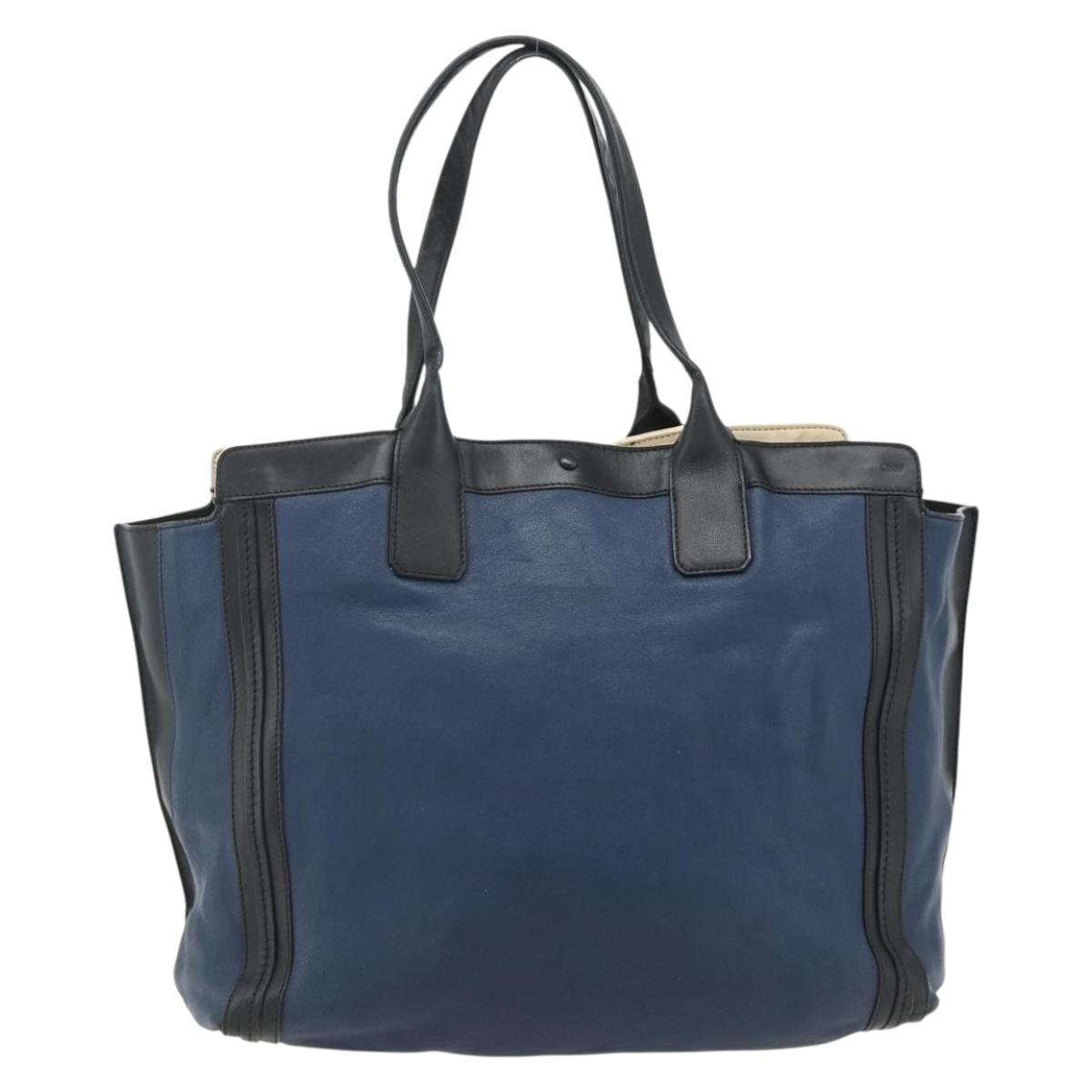 Chloe Tote Bag Leather Navy Gold