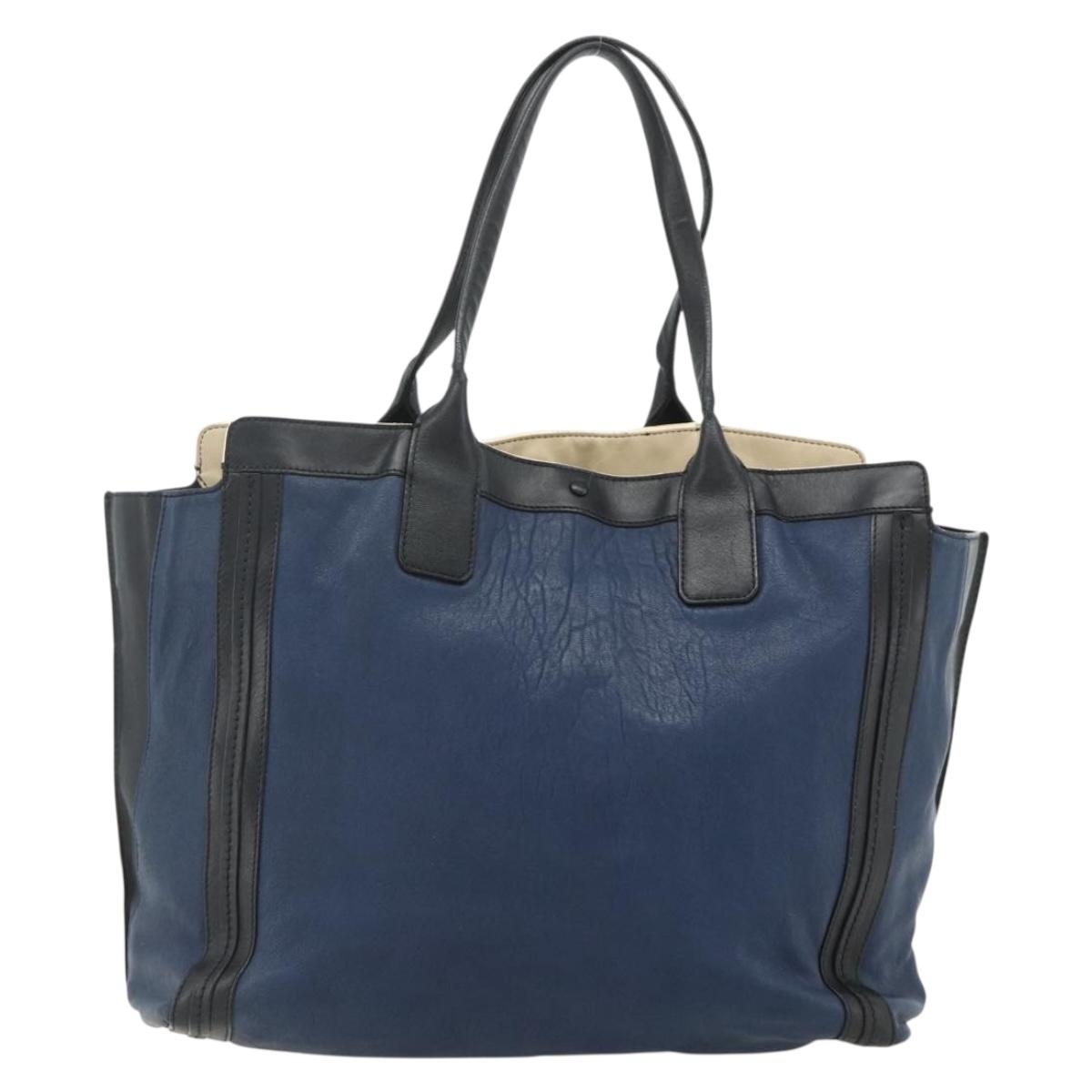 Chloe Tote Bag Leather Navy Gold
