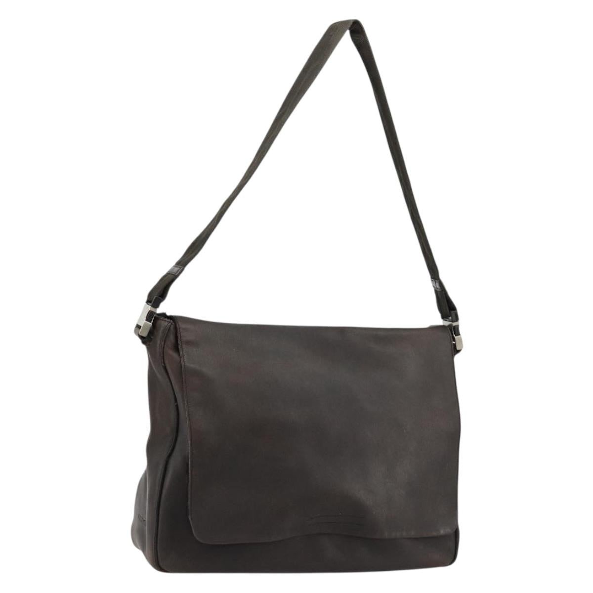 PRADA Shoulder Bag Leather Brown Silver