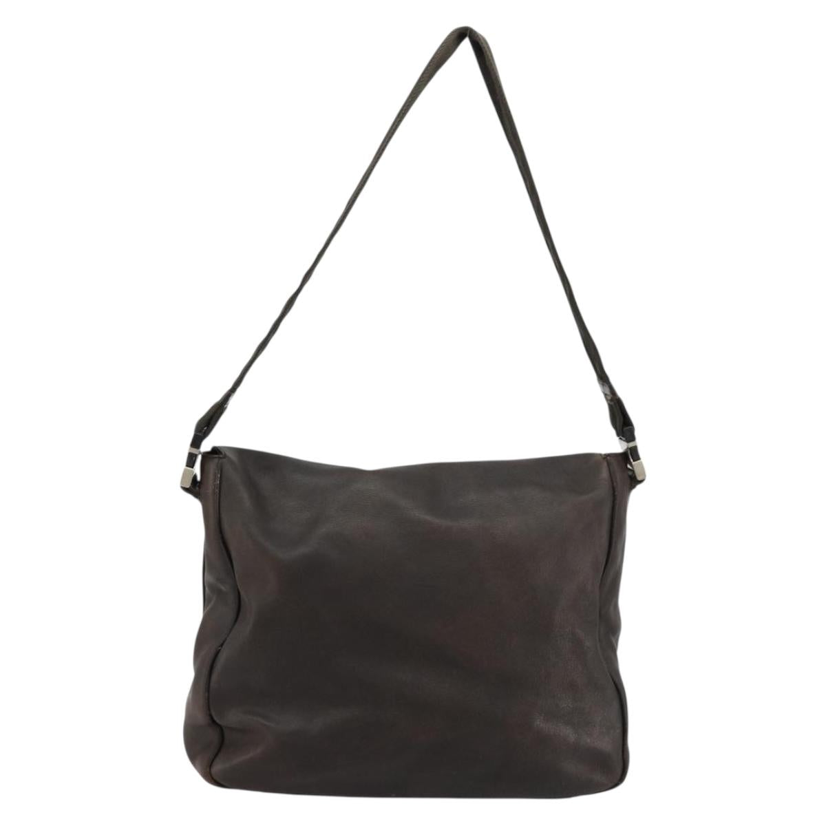 PRADA Shoulder Bag Leather Brown Silver