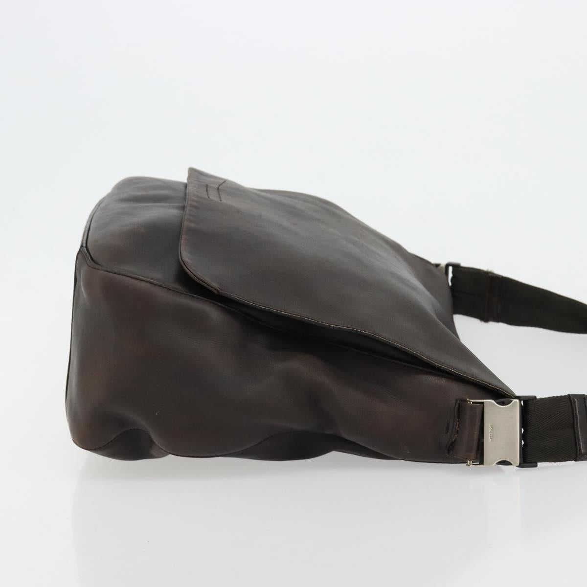 PRADA Shoulder Bag Leather Brown Silver
