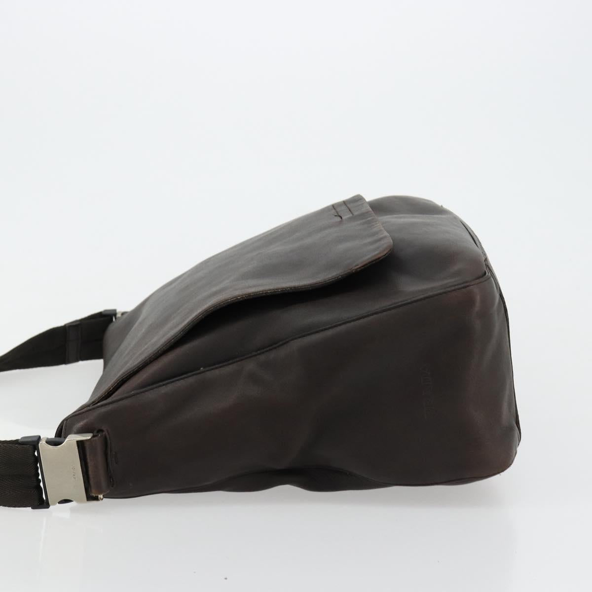 PRADA Shoulder Bag Leather Brown Silver