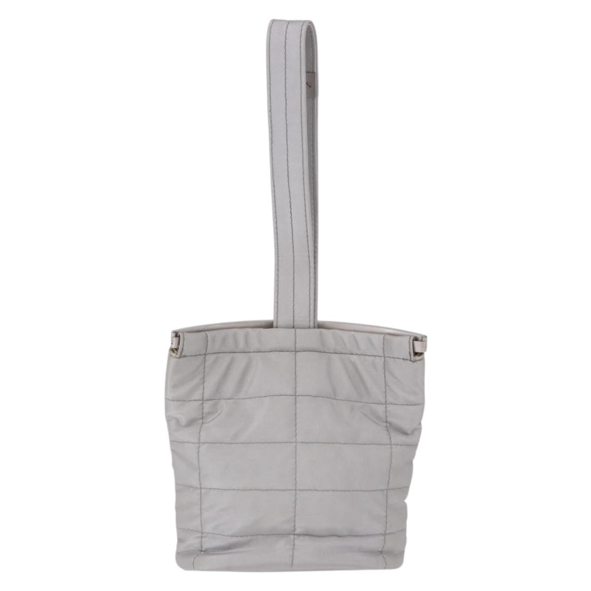 CHANEL Hand Pouch Nylon Silver CC