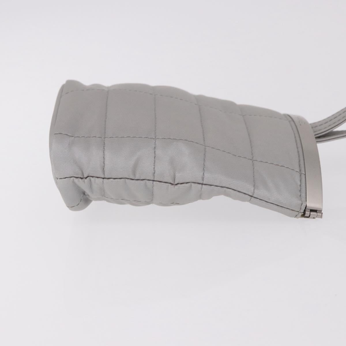 CHANEL Hand Pouch Nylon Silver CC