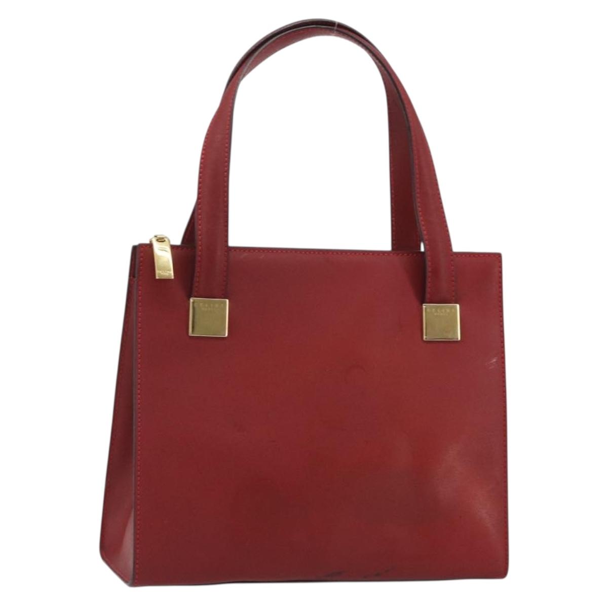 CELINE Hand Bag Leather Red Gold