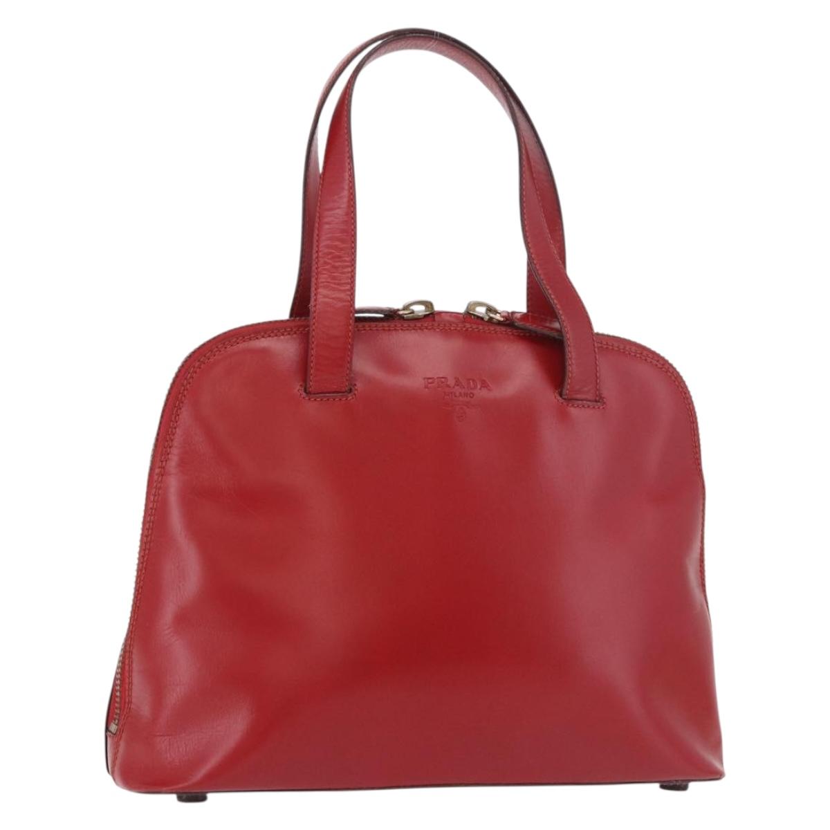 PRADA Hand Bag Leather Red Gold