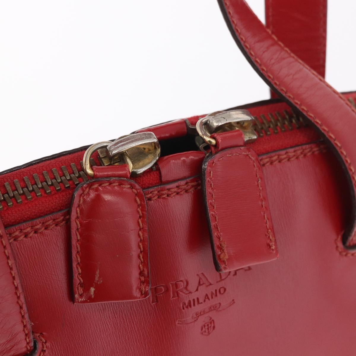 PRADA Hand Bag Leather Red Gold
