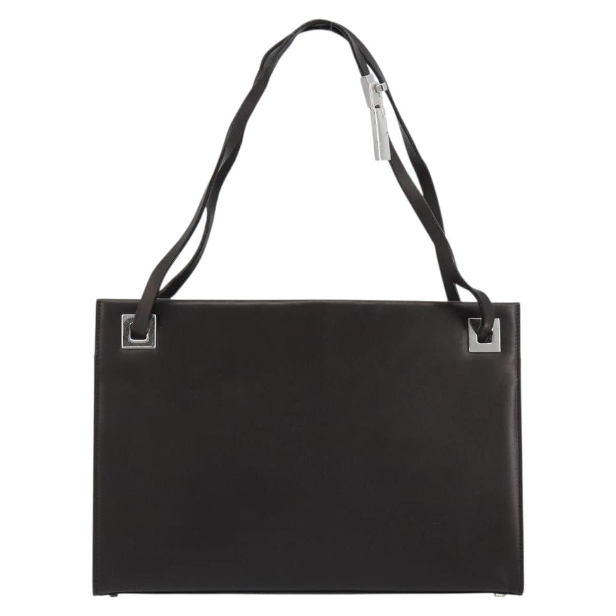 GUCCI Shoulder Bag Leather Dark Brown Silver
