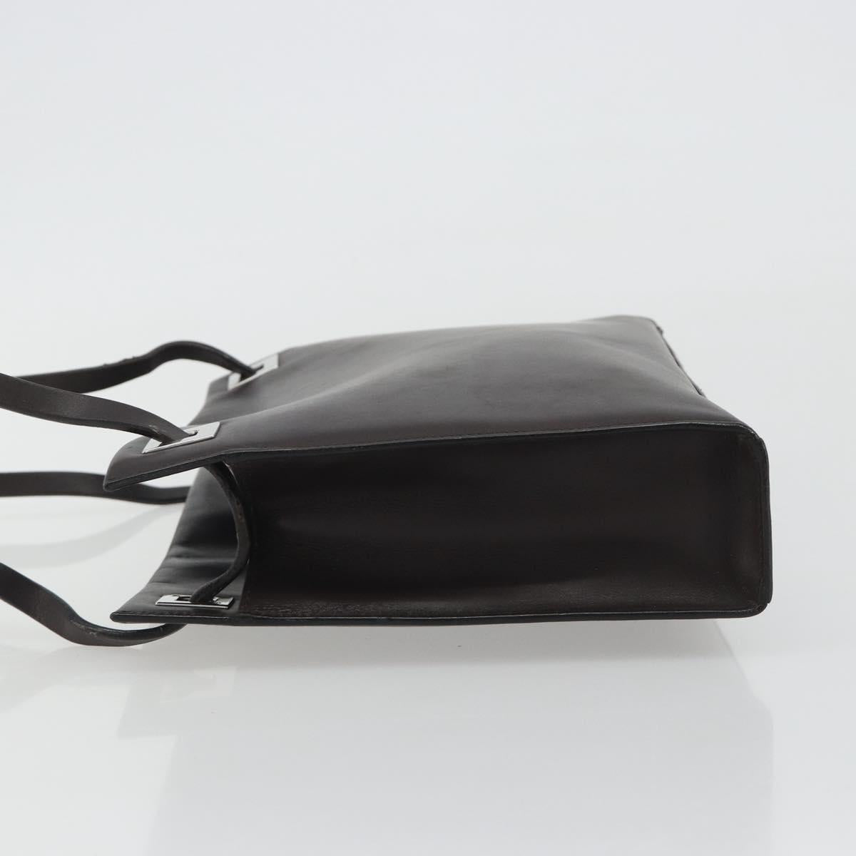 GUCCI Shoulder Bag Leather Dark Brown Silver