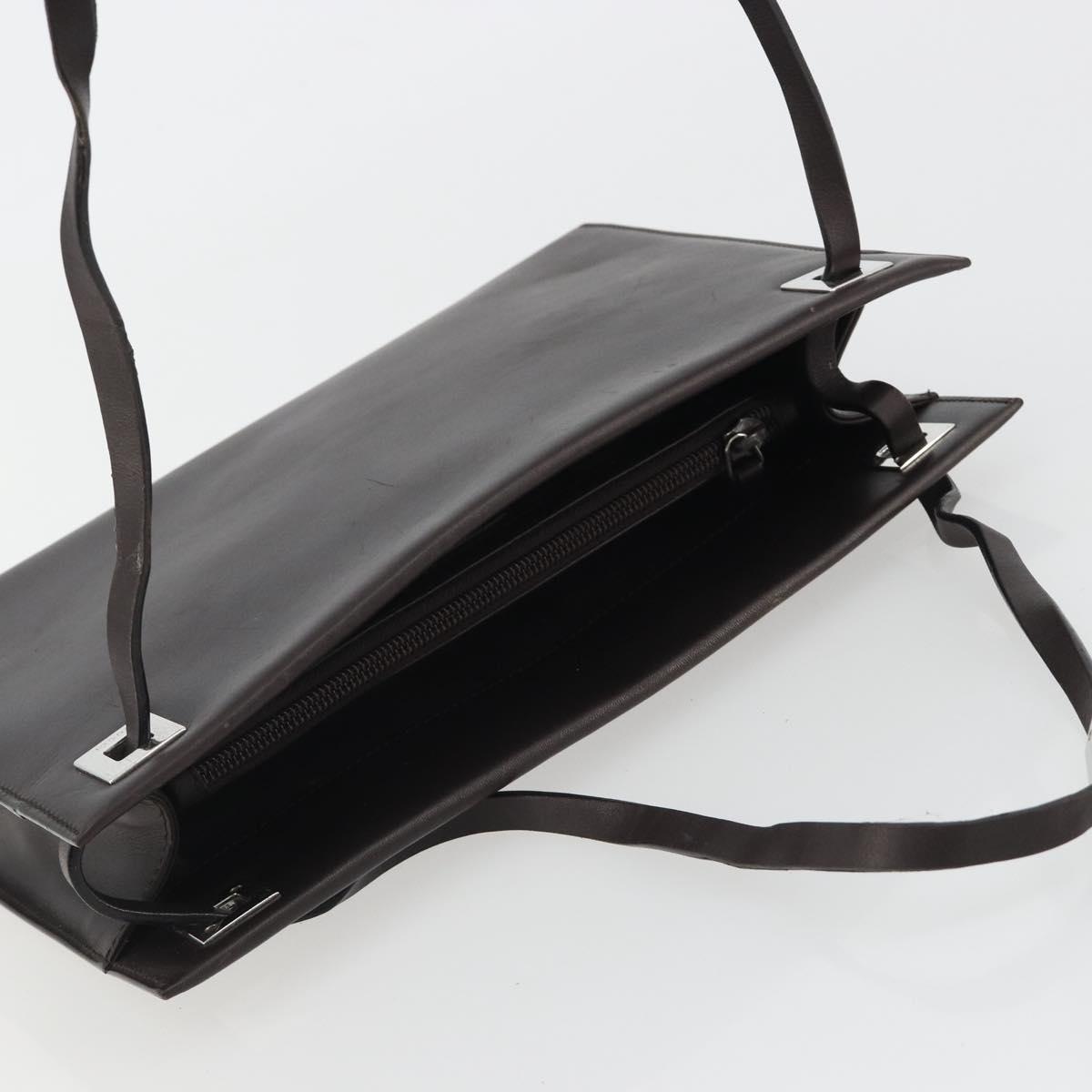 GUCCI Shoulder Bag Leather Dark Brown Silver