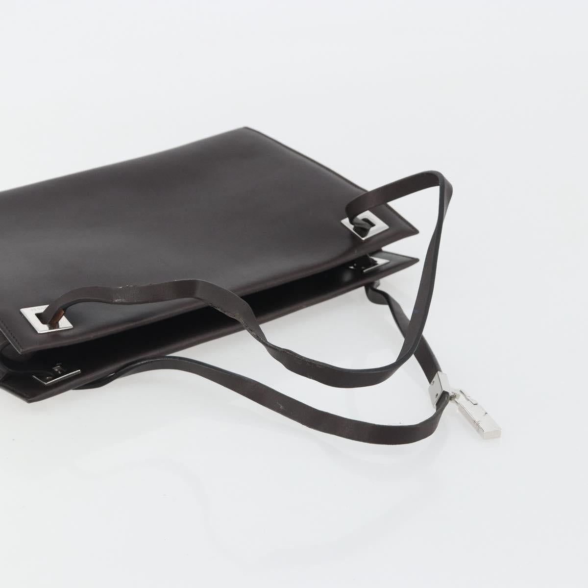 GUCCI Shoulder Bag Leather Dark Brown Silver