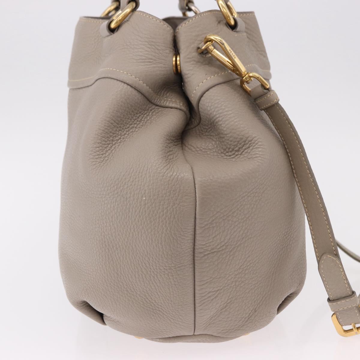 PRADA Hand Bag Leather 2way Gray Gold