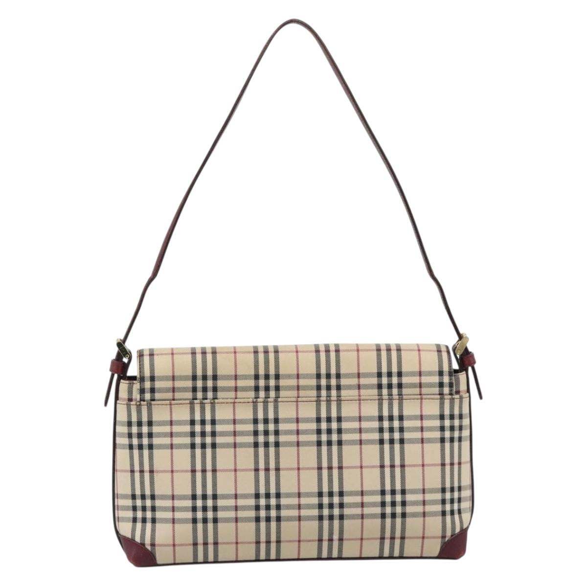 BURBERRY Nova Check Hand Bag Canvas Beige Gold