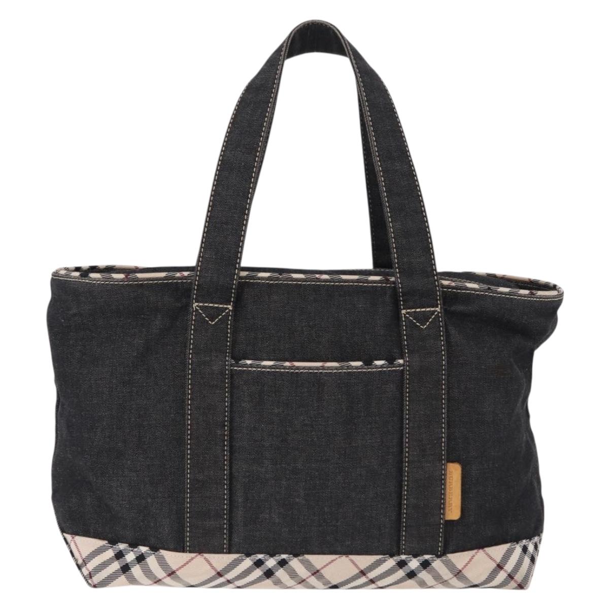 BURBERRY Nova Check Hand Bag Denim Black Silver