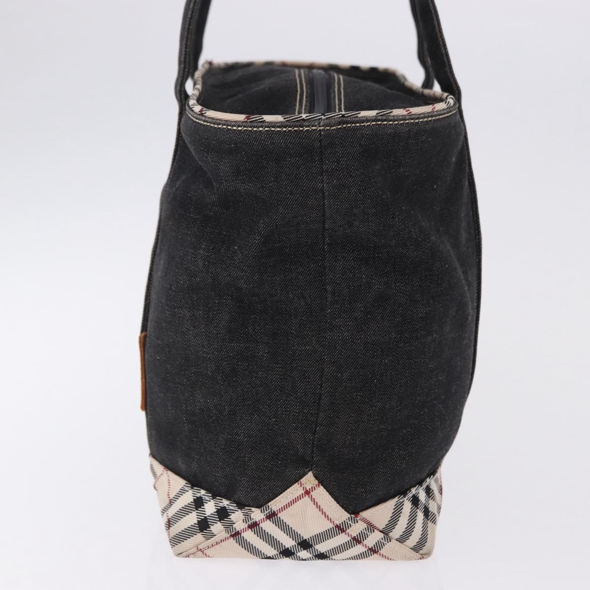 BURBERRY Nova Check Hand Bag Denim Black Silver
