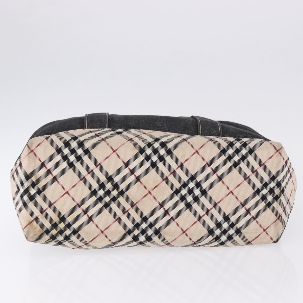 BURBERRY Nova Check Hand Bag Denim Black Silver