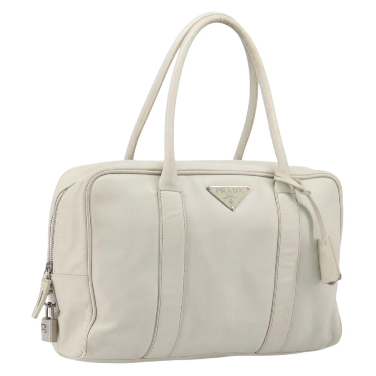 PRADA Tote Bag Leather White Silver