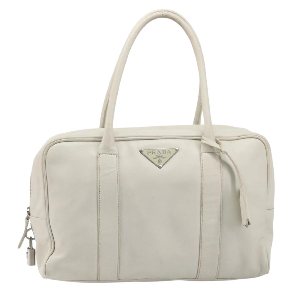 PRADA Tote Bag Leather White Silver