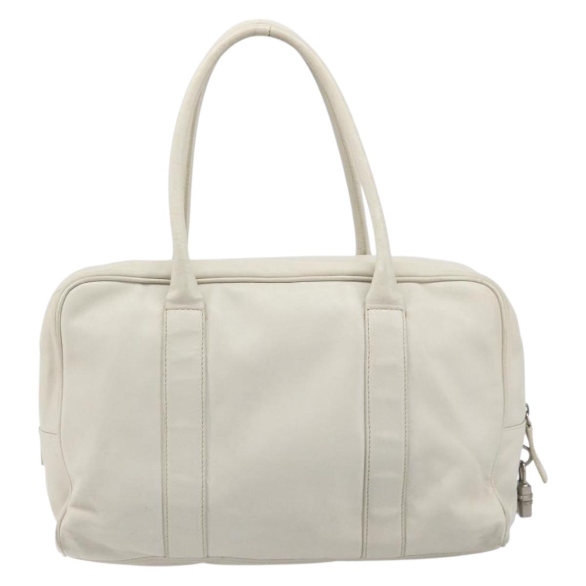 PRADA Tote Bag Leather White Silver