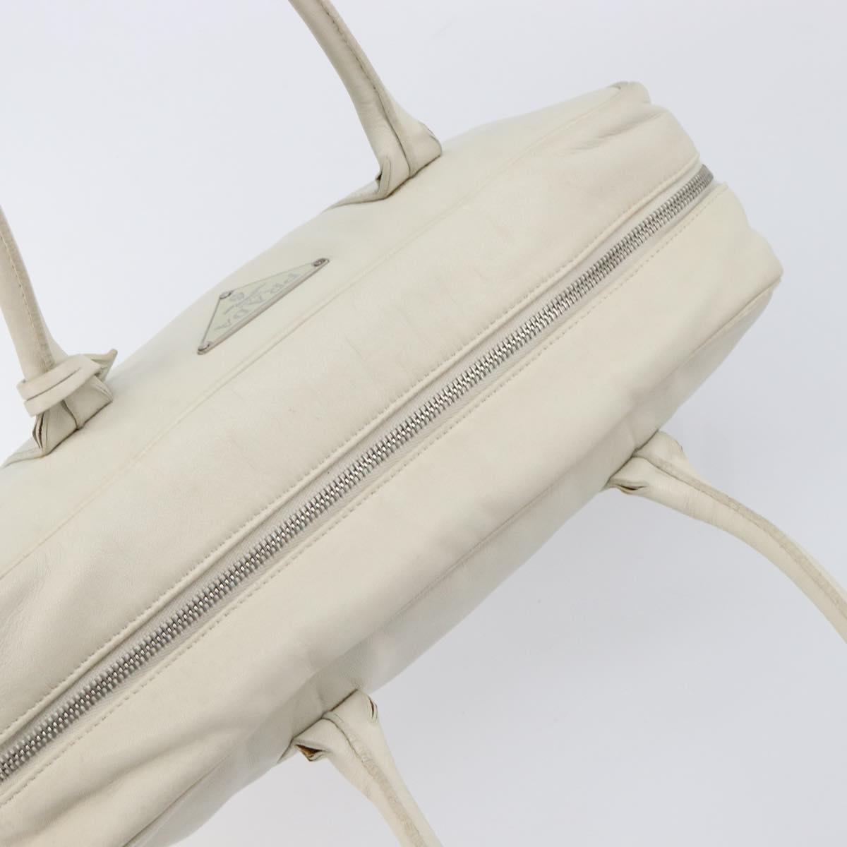 PRADA Tote Bag Leather White Silver