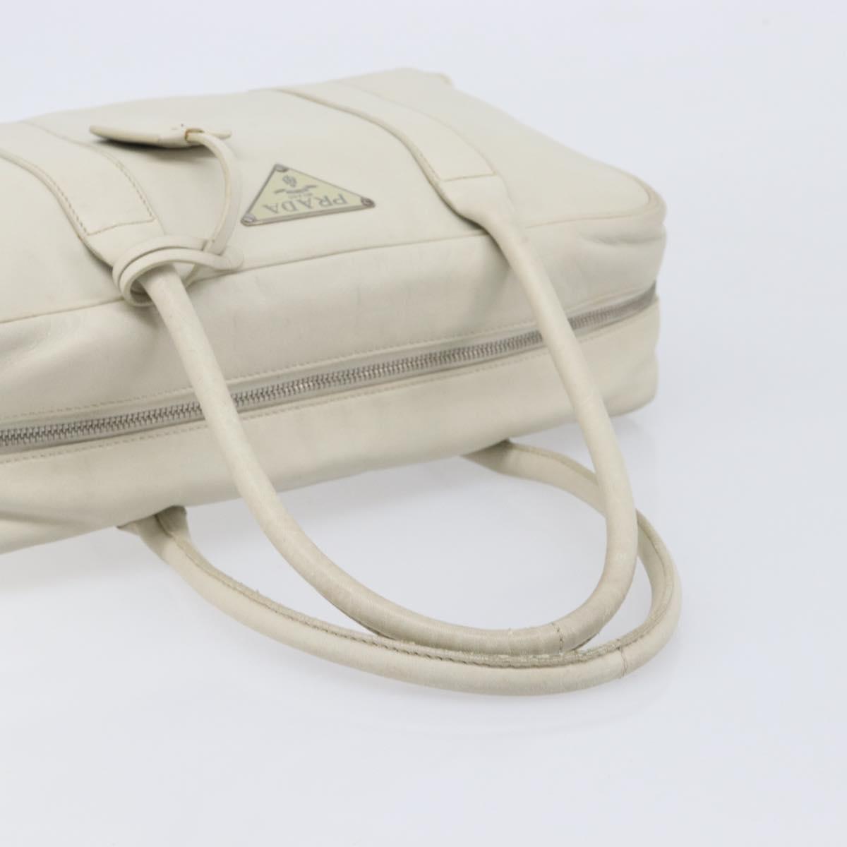 PRADA Tote Bag Leather White Silver